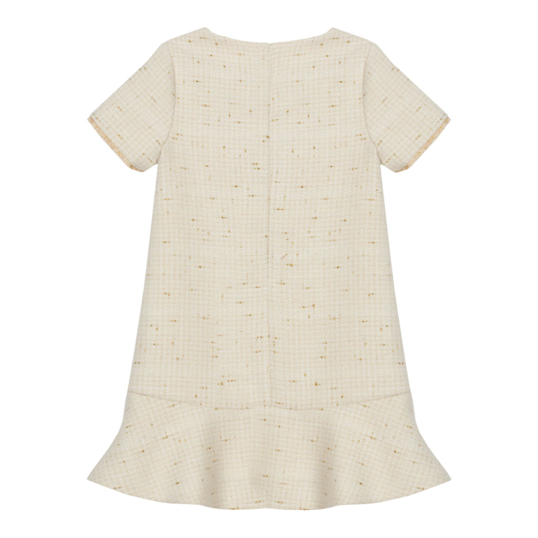 Patachou Ecru & Gold Tweed Dress