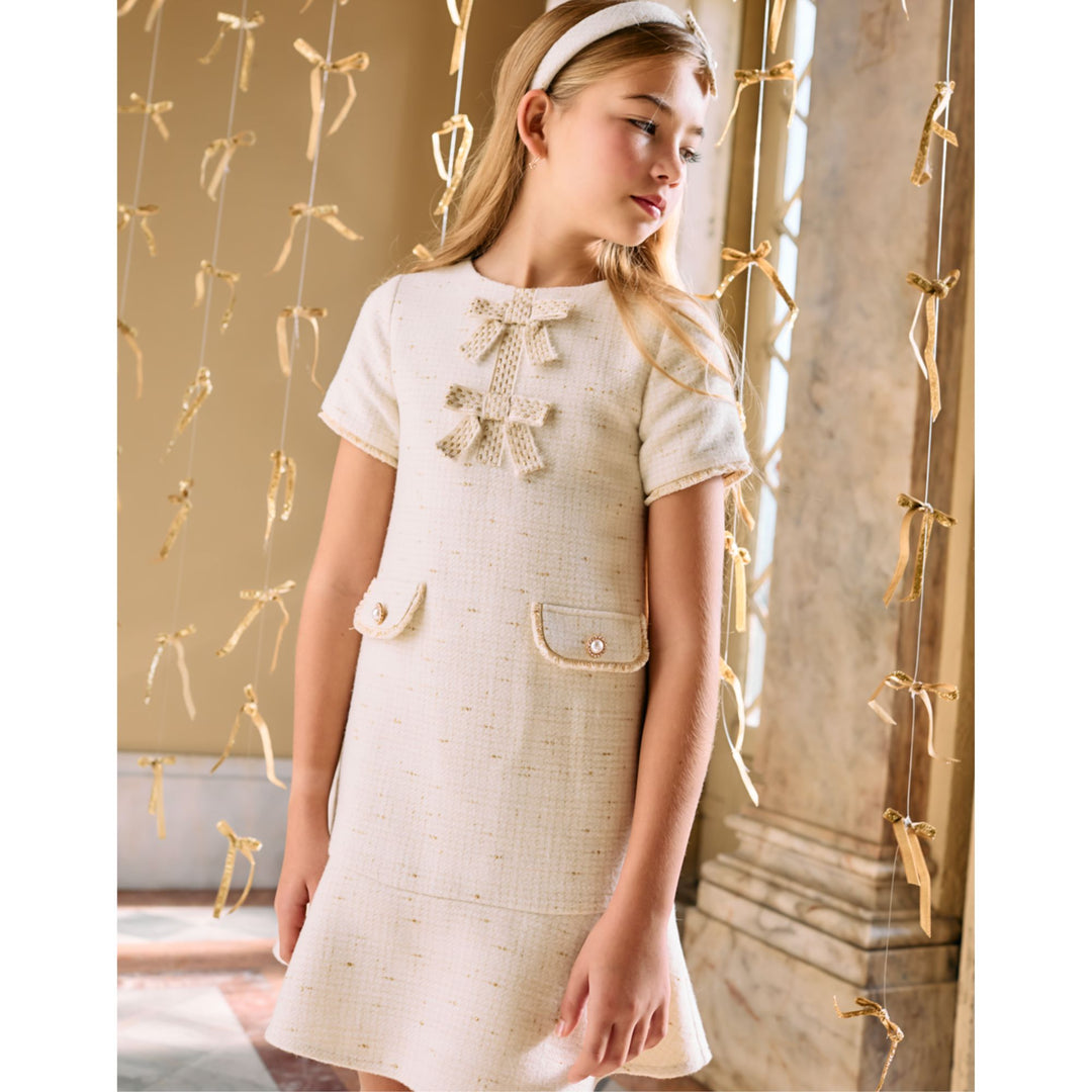 Patachou Ecru & Gold Tweed Dress