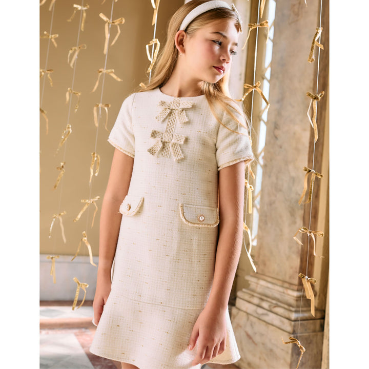 Patachou Ecru & Gold Tweed Dress