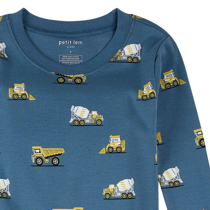 Petit Lem Construction Truck Print PJ Set