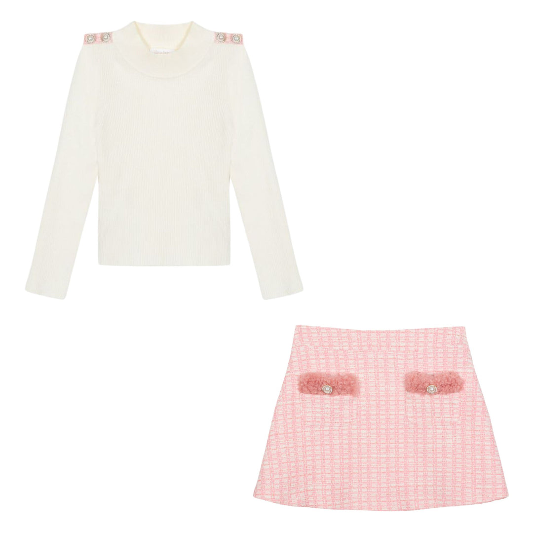 Patachou Ecru & Pink Tweed Ensemble