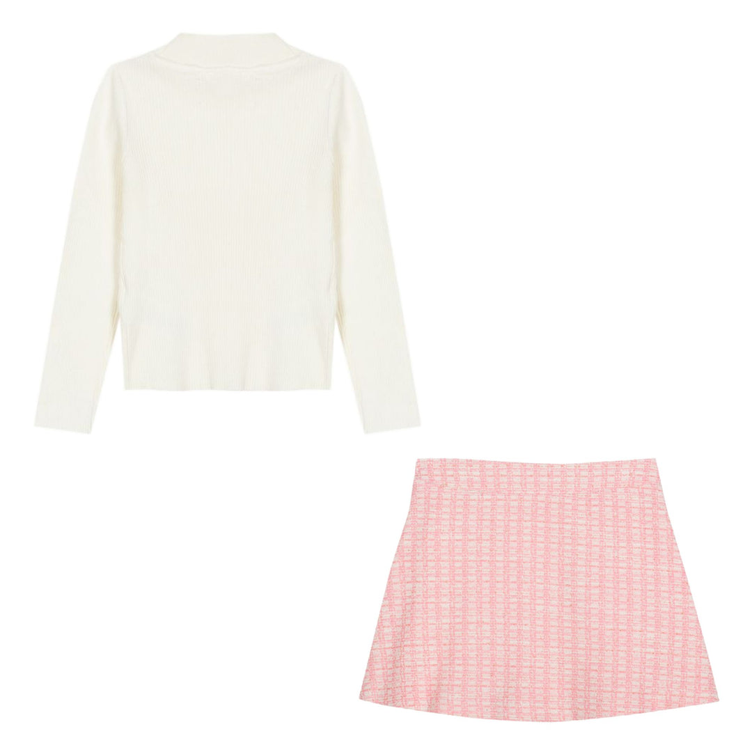 Patachou Ecru & Pink Tweed Ensemble