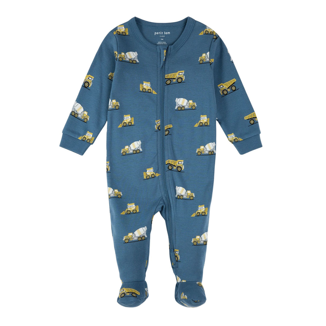 Petit Lem Baby Boys Construction Truck Print Sleeper