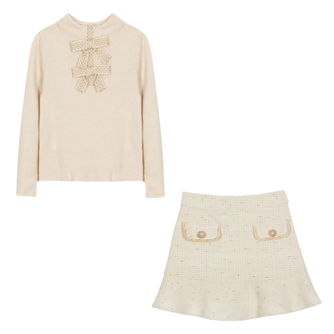 Patachou Ecru & Gold Tweed Ensemble