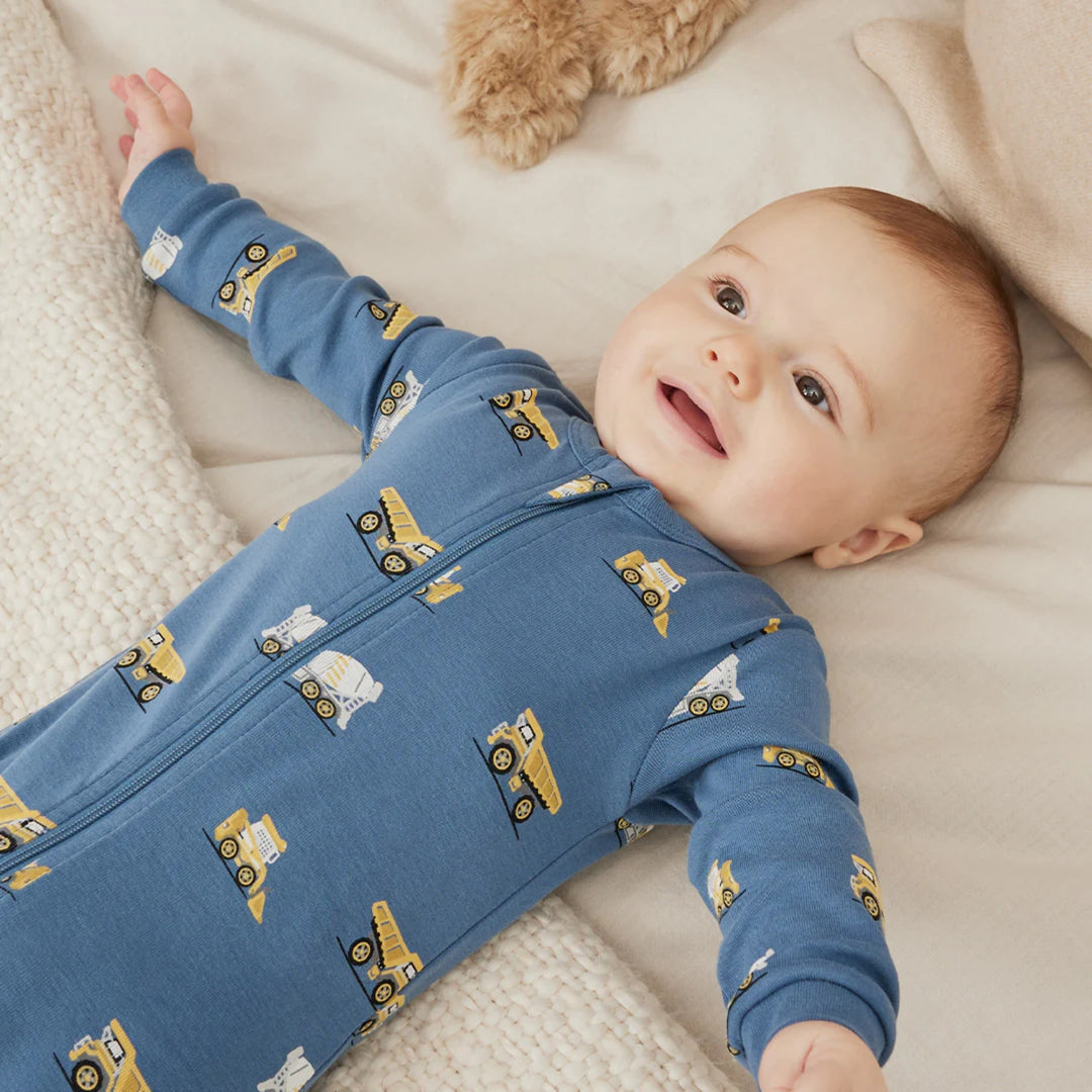 Petit Lem Baby Boys Construction Truck Print Sleeper