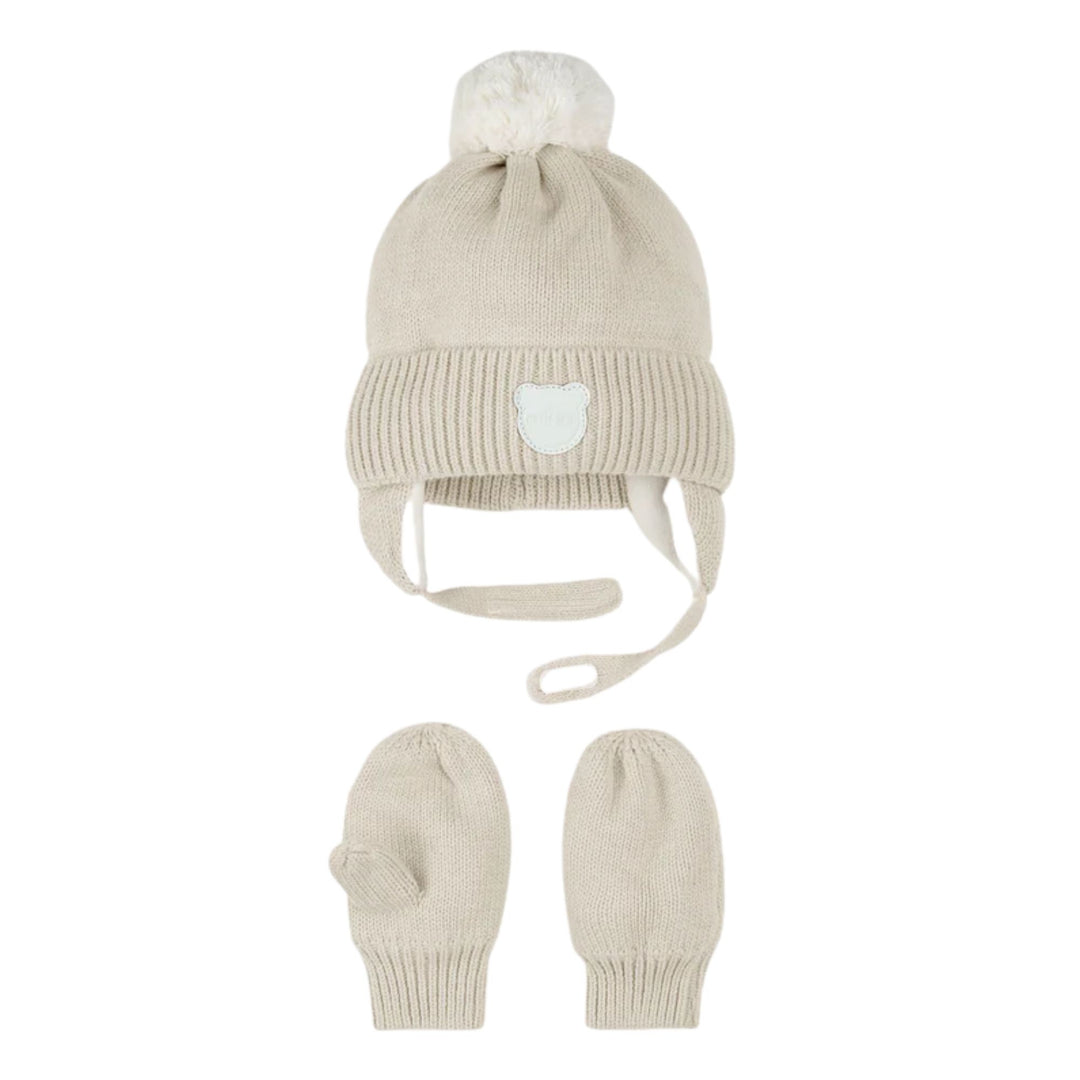 Petit Lem Baby Winter Hat and Mits Beige