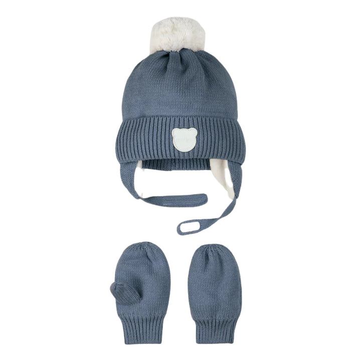 Petit Lem Baby Boys Winter Hat and Mits Dusty Blue