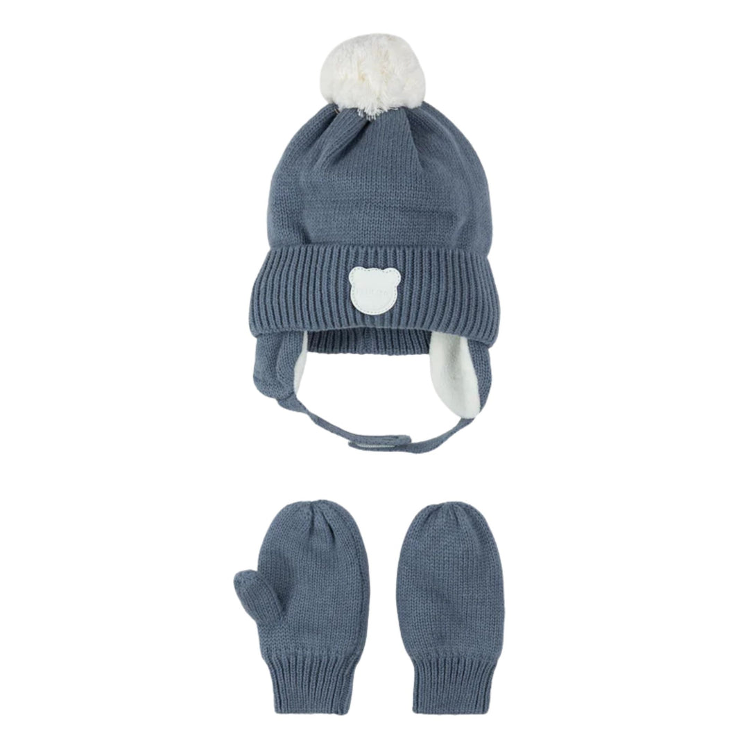 Petit Lem Baby Boys Winter Hat and Mits Dusty Blue