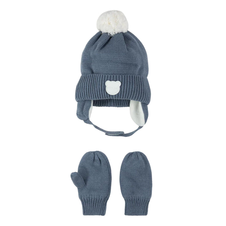 Petit Lem Baby Boys Winter Hat and Mits Dusty Blue