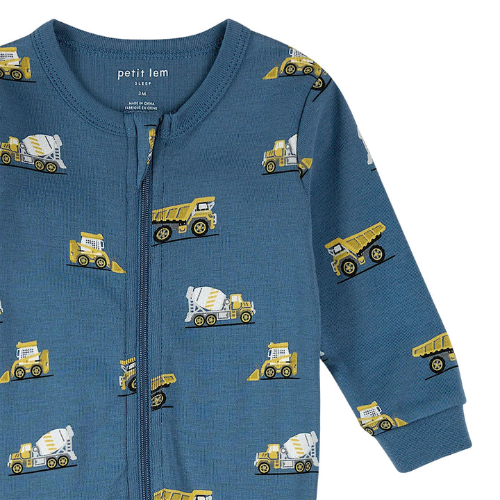 Petit Lem Baby Boys Construction Truck Print Sleeper