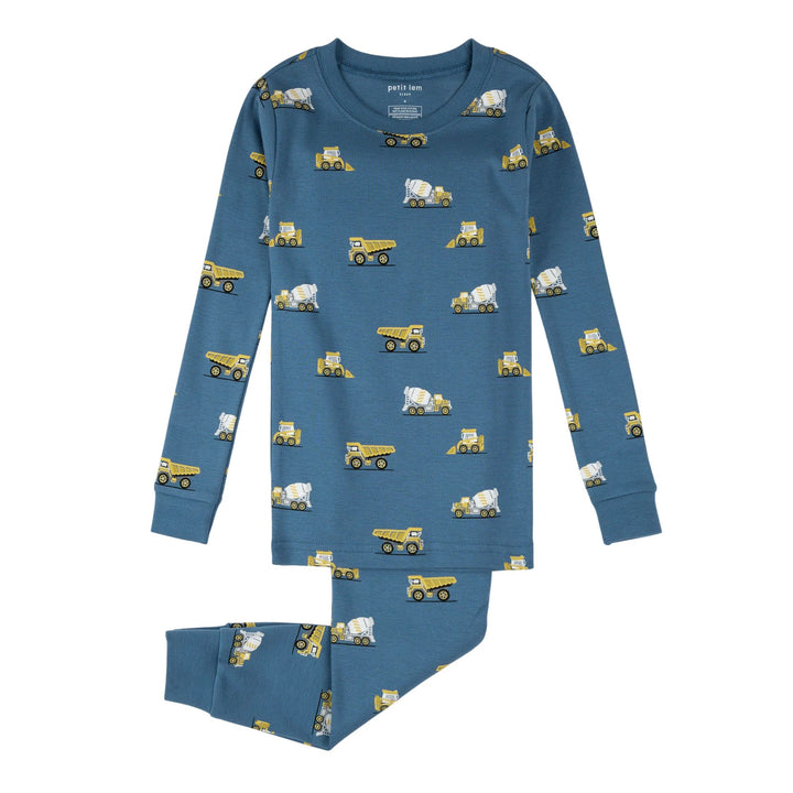 Petit Lem Construction Truck Print PJ Set