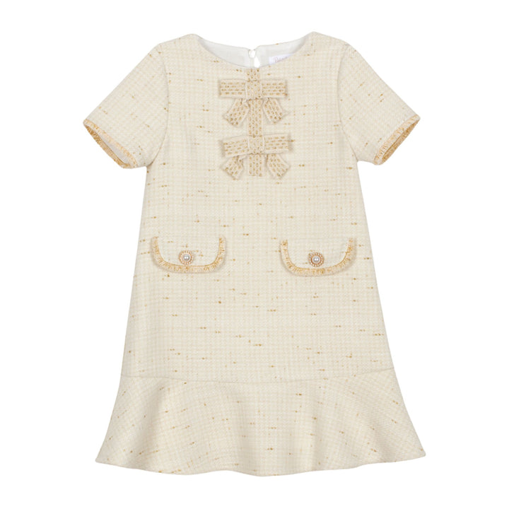 Patachou Ecru & Gold Tweed Dress