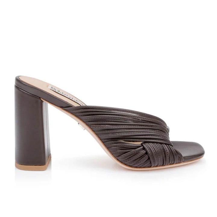 Badgley Mischka Womens Winslow Brown Leather Block Heel Sandals