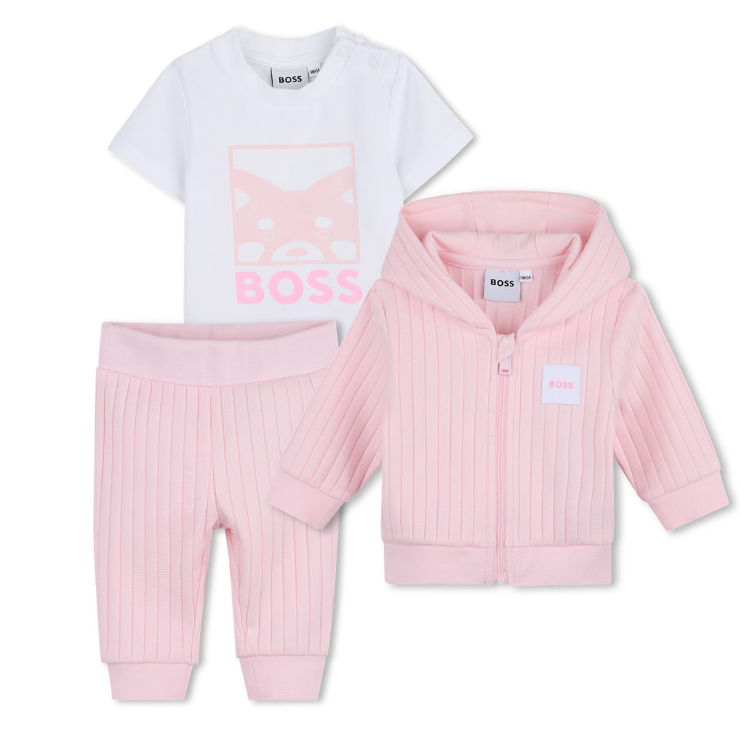 Hugo Boss Baby Girls Ribbed Pink Tracksuit