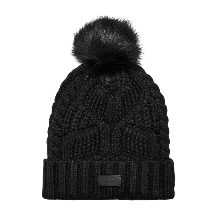 UGG Womens Cable Beanie With Pom Black