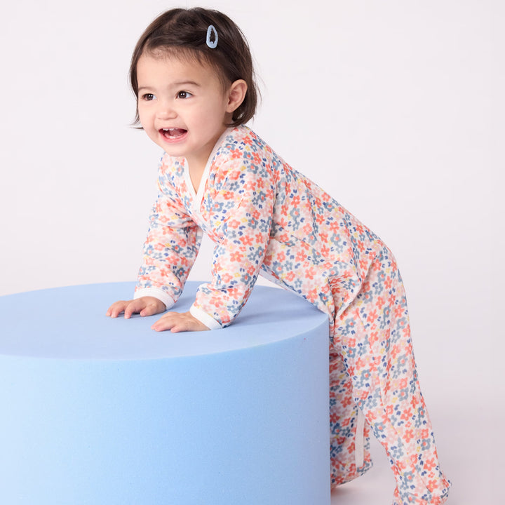 Petit Bateau Baby Girls Floral Print Velour Pyjama