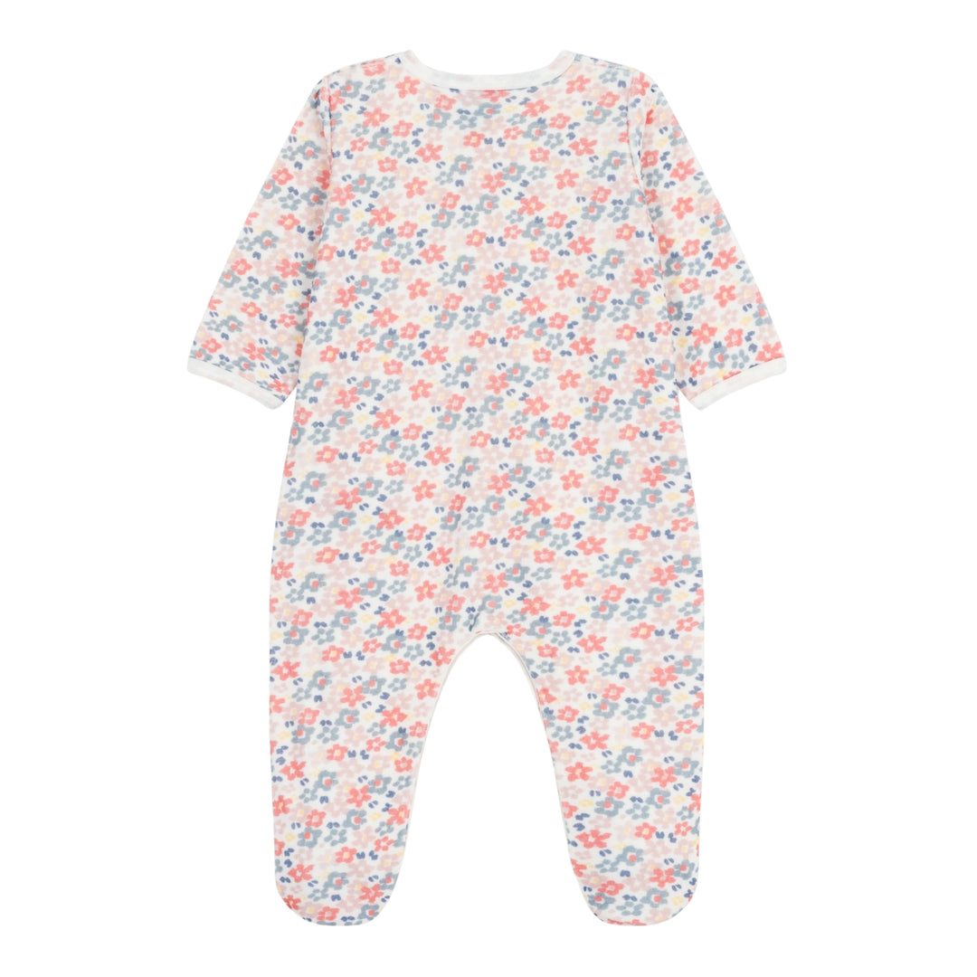 Petit Bateau Baby Girls Floral Print Velour Pyjama