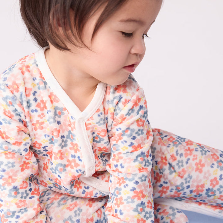 Petit Bateau Baby Girls Floral Print Velour Pyjama