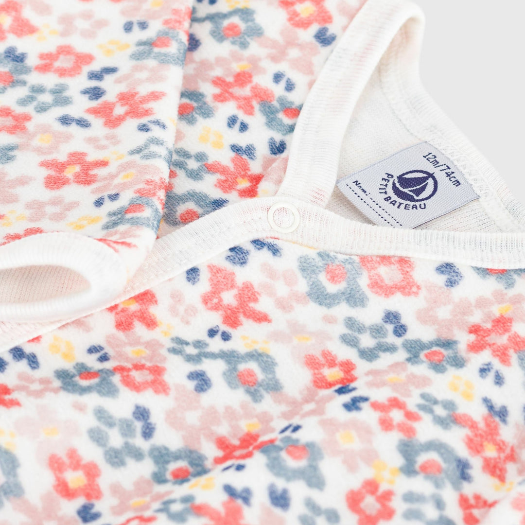 Petit Bateau Baby Girls Floral Print Velour Pyjama
