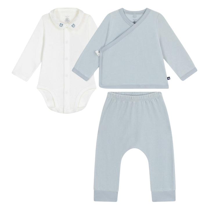 Petit Bateau Baby Boys Three-Piece Blue Velour Ensemble