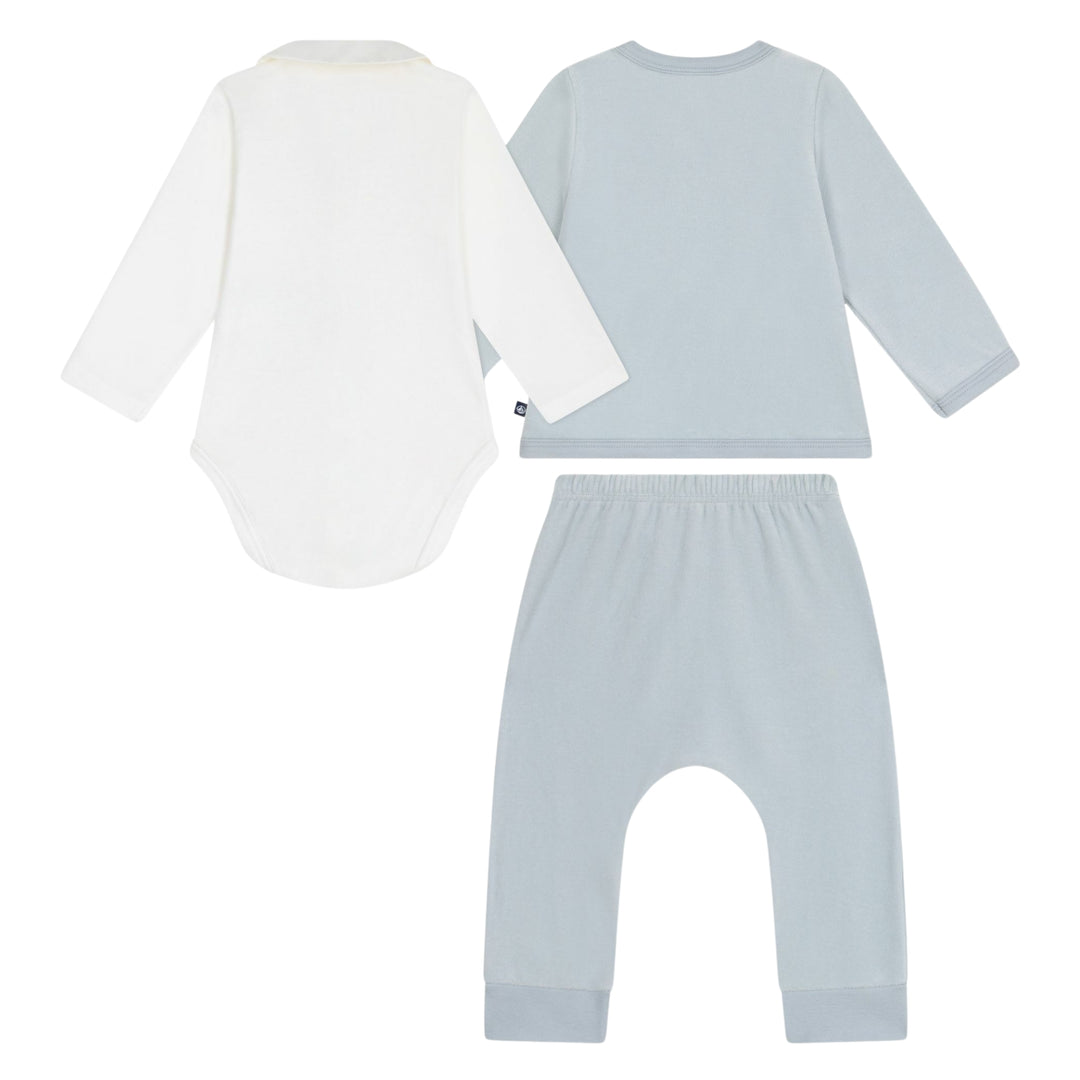 Petit Bateau Baby Boys Three-Piece Blue Velour Ensemble