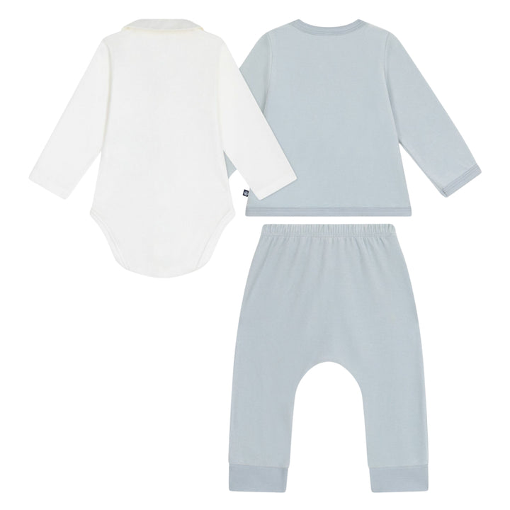 Petit Bateau Baby Boys Three-Piece Blue Velour Ensemble
