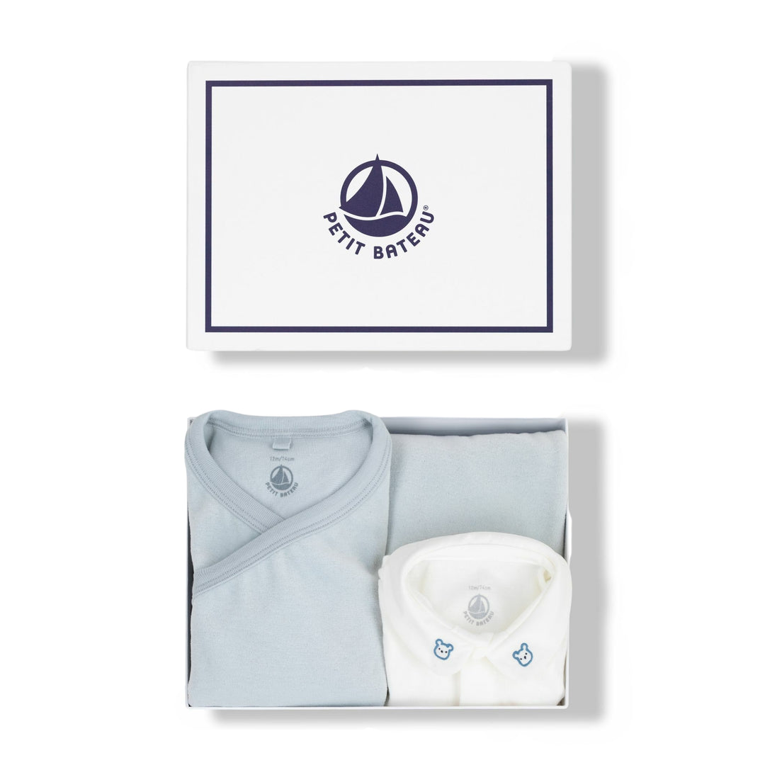 Petit Bateau Baby Boys Three-Piece Blue Velour Ensemble
