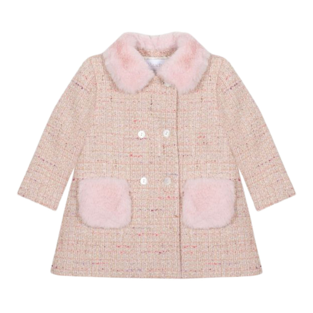 Patachou Pale Pink Tweed & Fur Coat