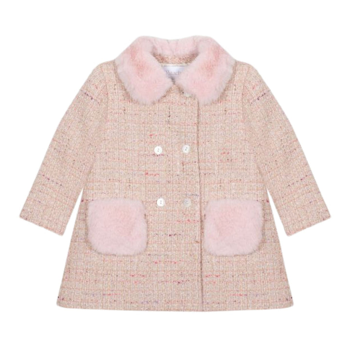 Patachou Pale Pink Tweed & Fur Coat