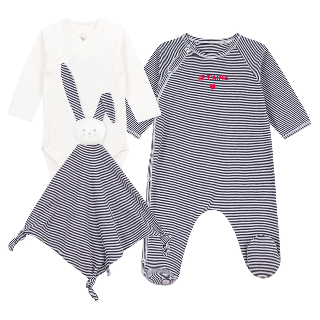 Petit Bateau Baby Boys Three-Piece Grey Stripe Ensemble