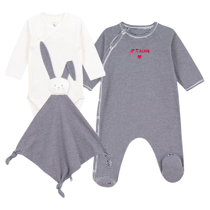 Petit Bateau Baby Boys Three-Piece Grey Stripe Ensemble