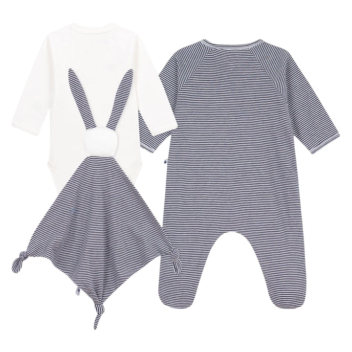 Petit Bateau Baby Boys Three-Piece Grey Stripe Ensemble