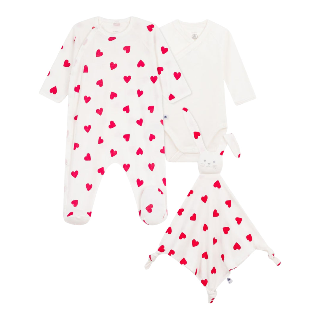 Petit Bateau Baby Three-Piece Hearts Ensemble