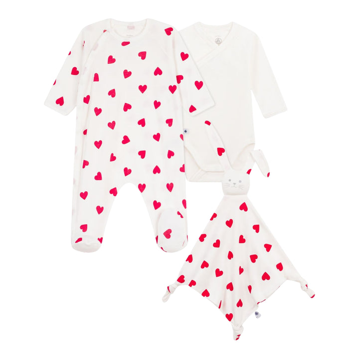 Petit Bateau Baby Three-Piece Hearts Ensemble