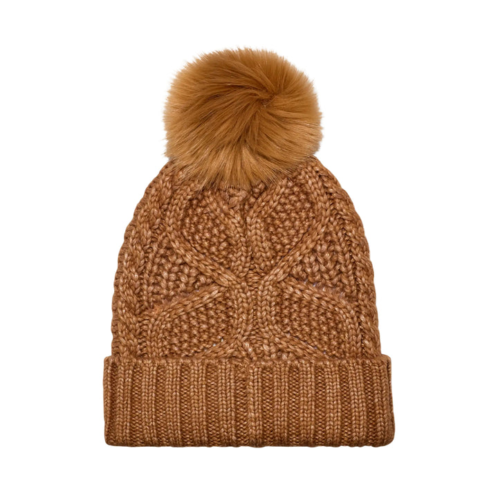 UGG Womens Cable Beanie With Pom Chestnut