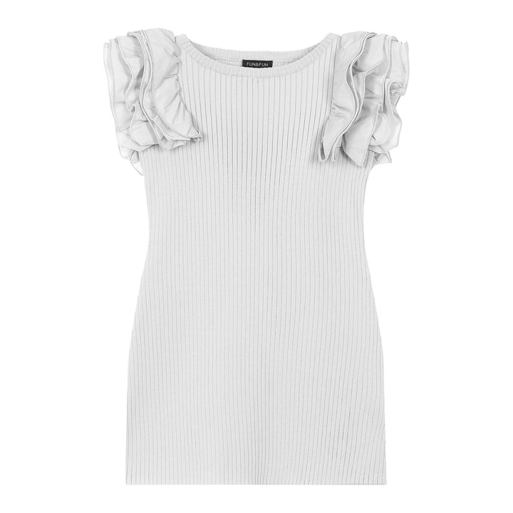 Fun & Fun White Ribbed Dress