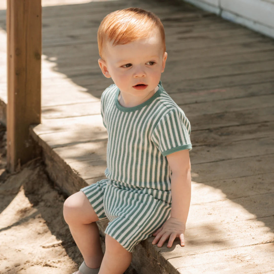 Petit Lem Turquoise Striped Terry Short Ensemble