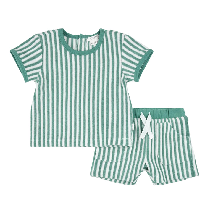 Petit Lem Turquoise Striped Terry Short Ensemble
