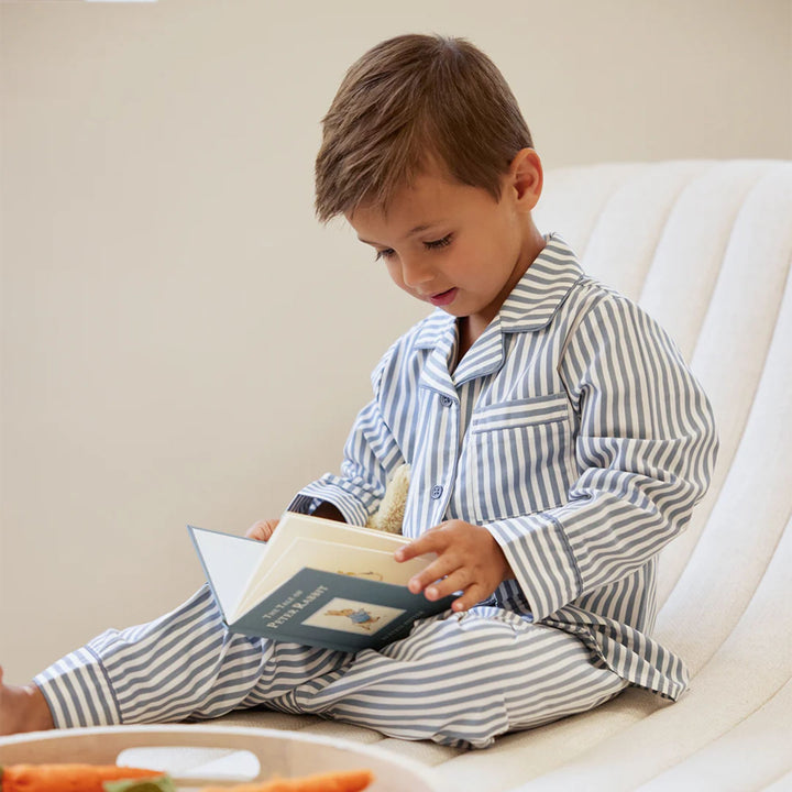 Petit Lem Blue Striped Poplin PJ Set