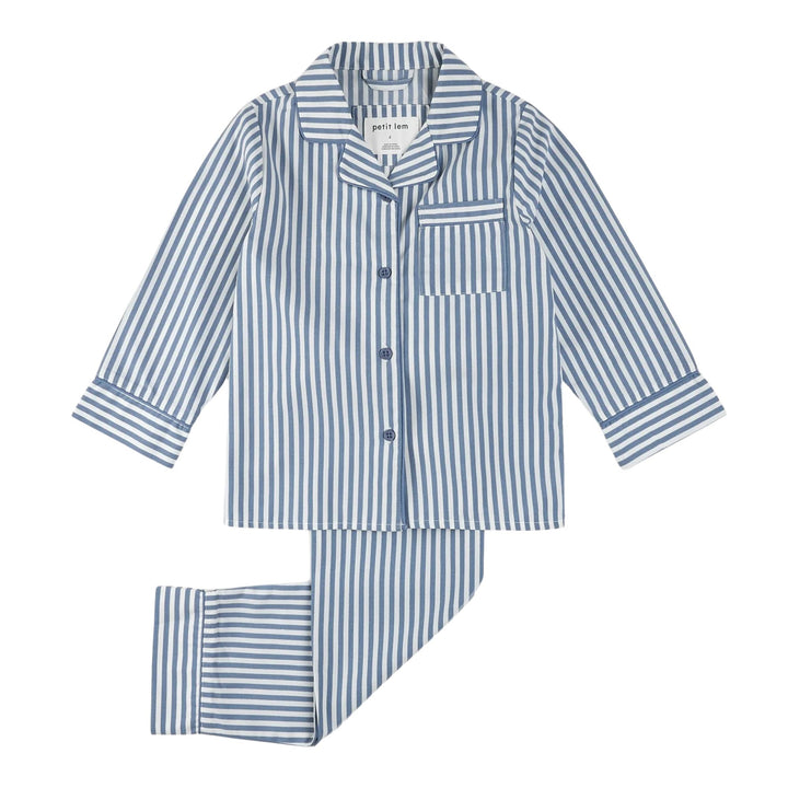 Petit Lem Blue Striped Poplin PJ Set