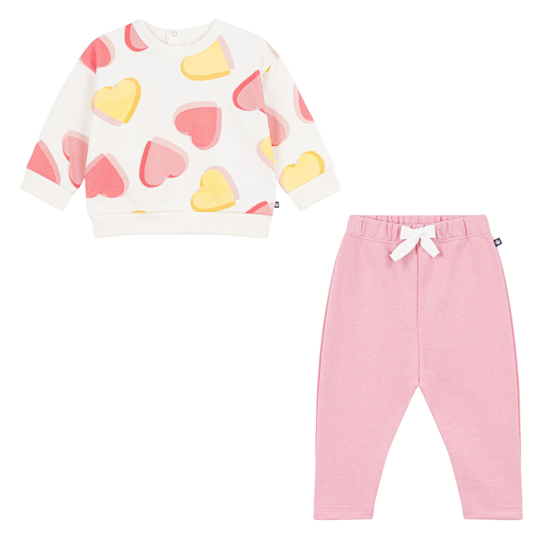 Petit Bateau Baby Girls Pink Hearts Ensemble