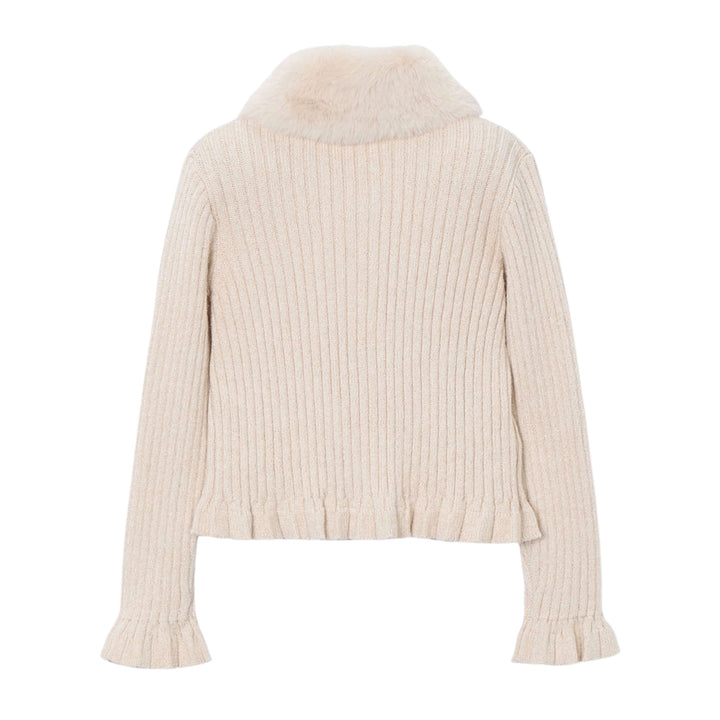 Mayoral Faux Fur Collar Cardigan