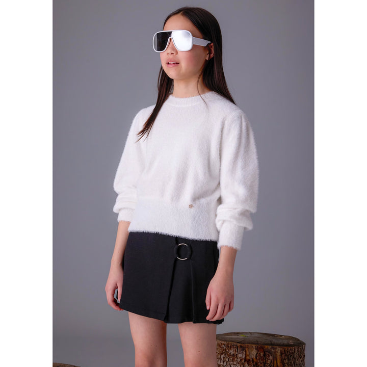 Mayoral Faux Fur White Sweater