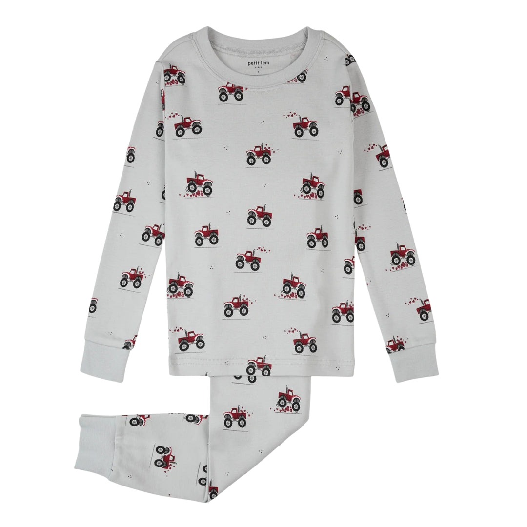 Petit Lem Monster Truck Love Print PJ Set