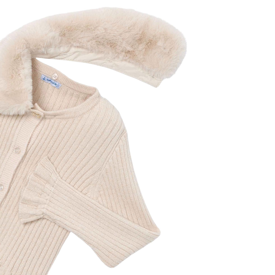 Mayoral Faux Fur Collar Cardigan