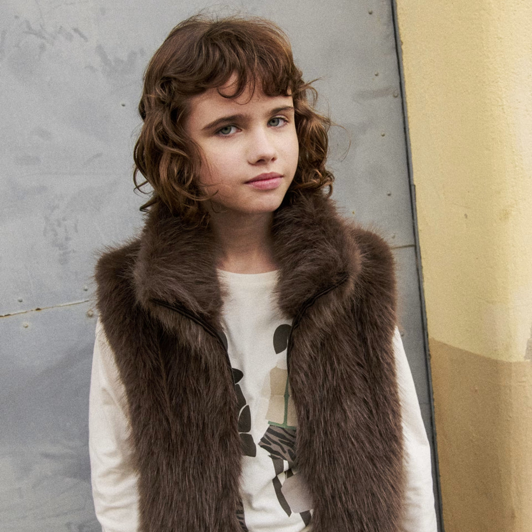 Mayoral Brown Faux Fur Vest