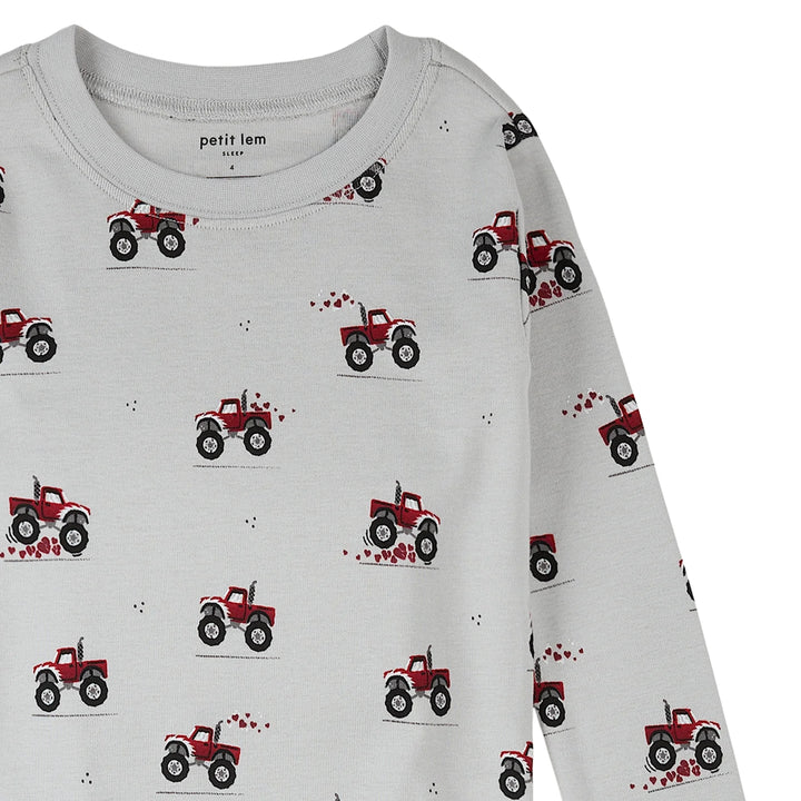 Petit Lem Monster Truck Love Print PJ Set