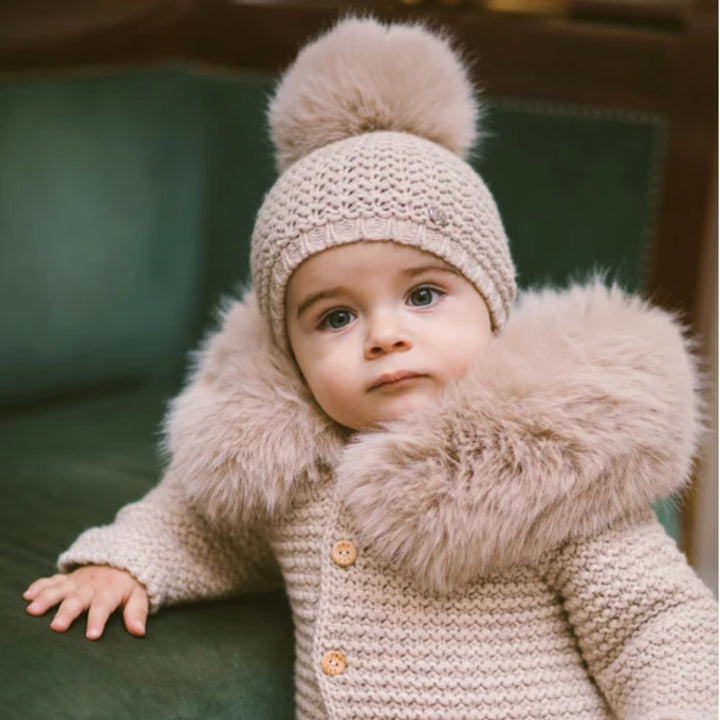 Paz Rodriguez Baby Esencial Beige Knit Coat