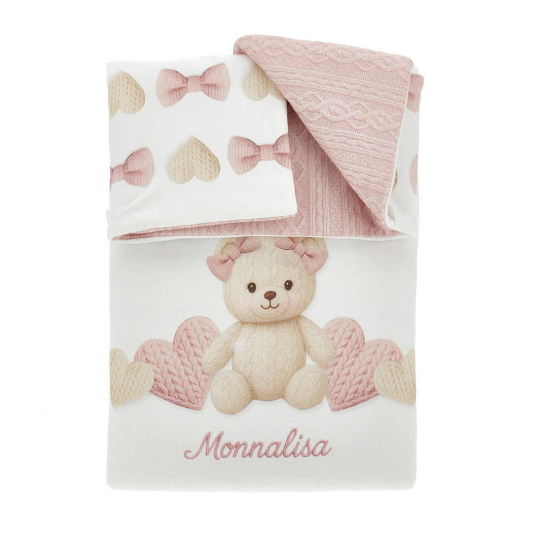 Monnalisa Baby Girls Bow Heart Bear Blanket