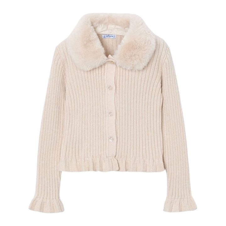 Mayoral Faux Fur Collar Cardigan